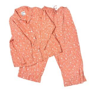 FLAX 100% Linen Floral Vintage Loungewear Set Size M Coral Made in Lithuania